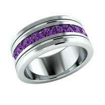 Aishvi Jewels 1Ct Round Cut Purple Amethyst Half Eternity Men's Wedding Band Ring 14K White Gold Plated