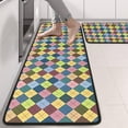 thumbnail image 2 of Kitchen Rugs Sets Of 2,Multi Color Diamond Checkerboard Checkered Pattern Anti Fatigue Kitchen Mat Rugs Non Slip Washable,Decorative Kitchen Floor Mats for Kitchen,Sink,Laundry,17"x47"+17"x47", 2 of 5