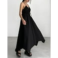 thumbnail image 3 of Women's Summer Slip Dress Solid Color Sleeveless V Neck Asymmetric Hem Midi A-Line Dress, 3 of 10