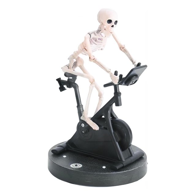 Esqueleto animado montado en bicicleta, 7,8 x 6 pulgadas, divertido esqueleto animatrónico de resina en bicicleta giratoria, adornos para decoración del hogar, regalo novedoso, blanco, 1 pieza