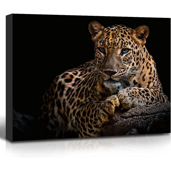 Leopard Canvas Prints Black Background Golden Wildlife Animal Leopard Wall Art Cheetah Pictures Artwork for Bathroom Bedroom Office Living Room Hallway Paintings ons Ready to Hang 12x16"