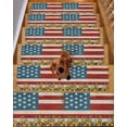 thumbnail image 2 of Stair Treads for Wooden Steps, Red Blue American Flag Peel and Stick Stair Treads with Reusable Adhesive, Sunflower US Flag Vintage Non Slip Indoor Stairs Runner Rugs Mats for Elders Dogs 8"x30" 7PCS, 2 of 7