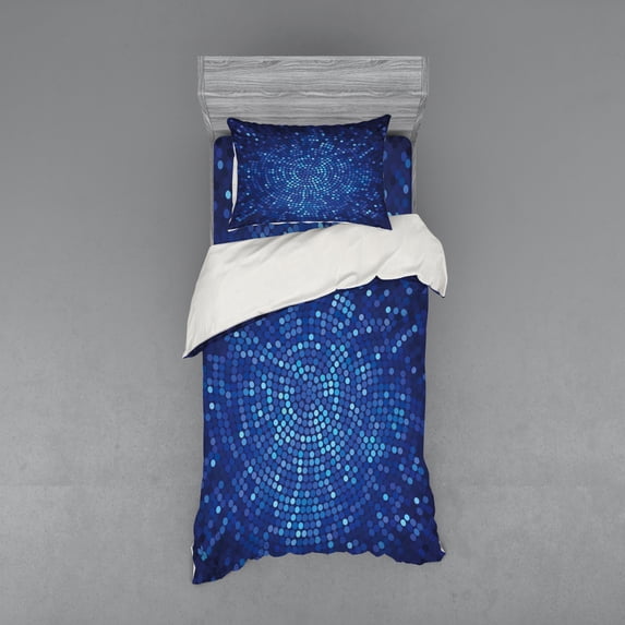 Abstract Duvet Cover Set, Spiral Fractal Mosaic Backdrop with Dots Circle Rounds Disco Style Print, Bedding Set with Shams and Fitted Sheet, 3 Sizes, by Ambesonne