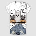 thumbnail image 2 of TANGQIOP Women T-Shirts Tops with V-Neck Short Cap Sleeve Tee Top Halloween Skeleton Cat Bat Pumpkin Print Funny Casual Light Gray XL, 2 of 4