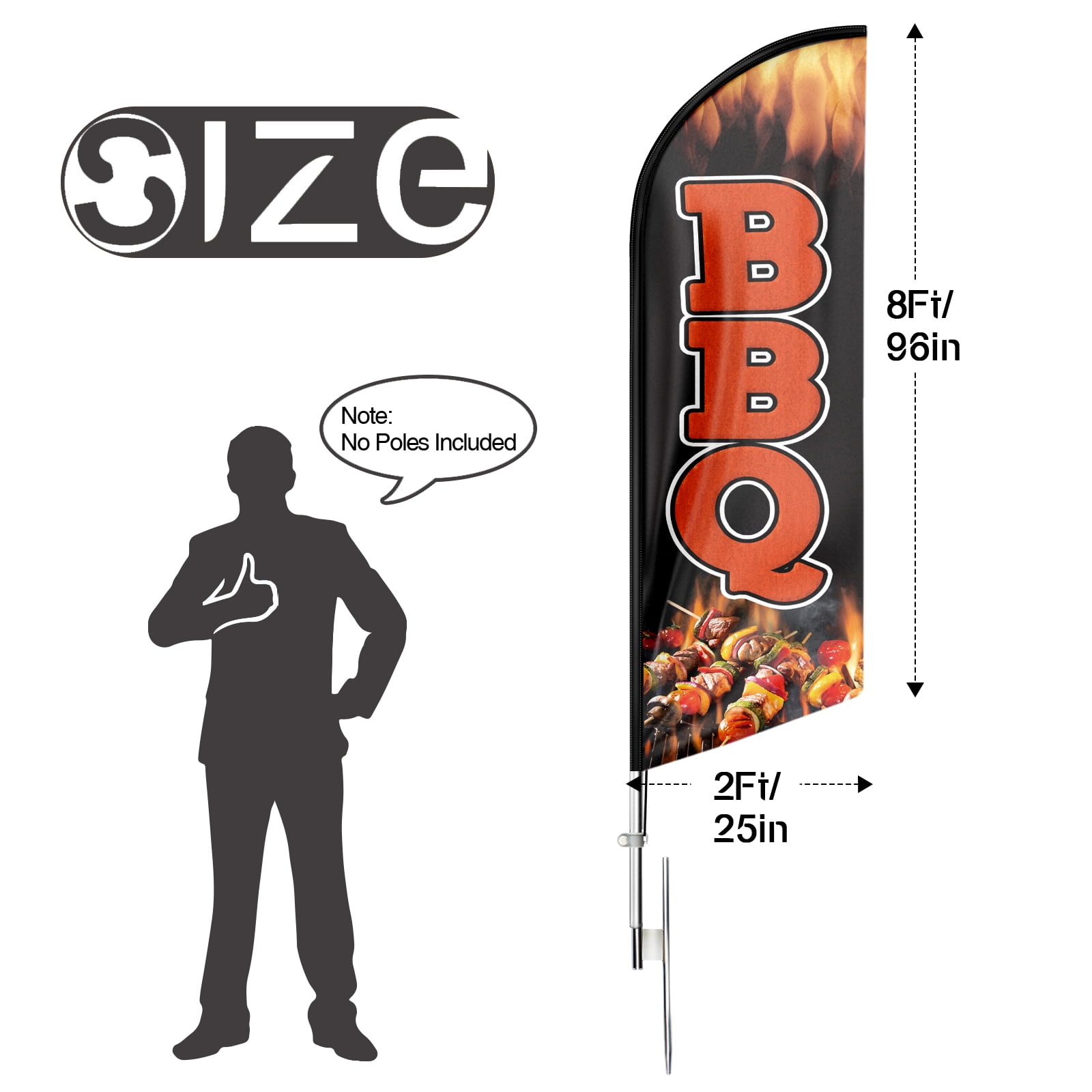 BBQ Sign Feather Flag ,8FT BBQ outdoor advertising flag, BBQ Business Sign,BBQ Swooper Flag（FLAG ONLY）