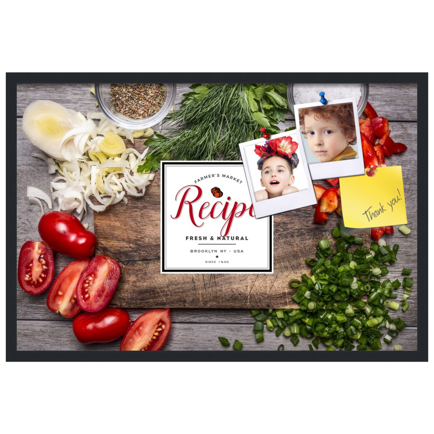 PinPix 36x24 Custom Cork Bulletin Board Chopped Vegetables Poster Board Has a Fabric Style Canvas Finish, Framed in Chopped Vegetables, by ArtToFrames (PinPix-1369)