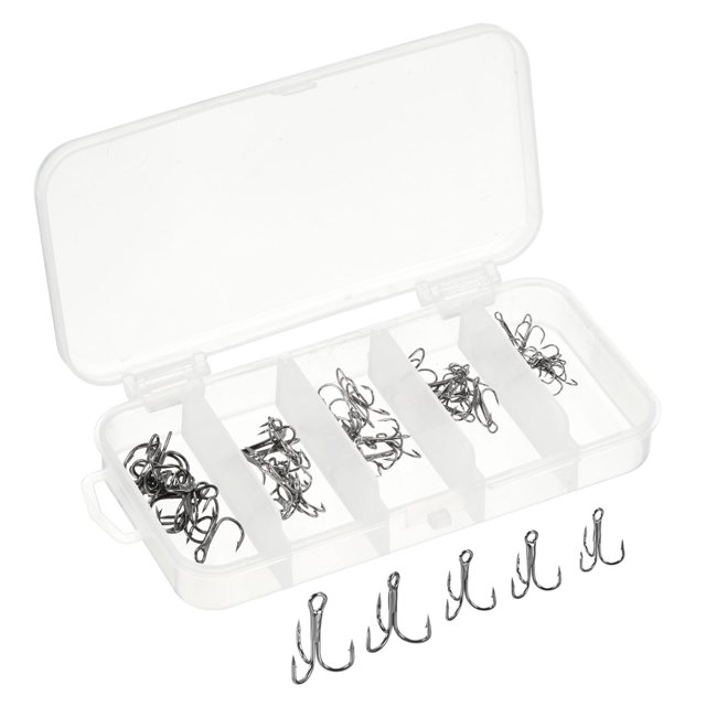 Unique Bargains 16#14#12#10#8# Carbon Steel Treble Fish Hooks Kit with Barbs, Black 1 Set