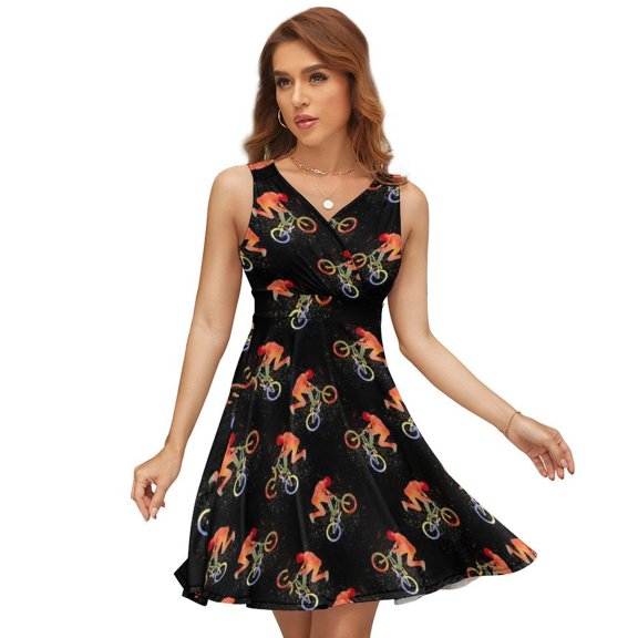 Cycling Watercolor On Black Dress Fashion Beach Long Dresses Female Party Printed Sundress