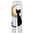 thumbnail image 5 of Black Cat Crescent Moon Design Winter Female Pants Flannel High Waist Women Pants Lady Warm Straight Leg Plush Trousers, 5 of 7