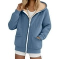 thumbnail image 2 of larppty Women's Winter Sherpa-Lined Warm Casual Solid Long Sleeve Zipper Hooded Jacket With Pockets（Blue，L）, 2 of 6