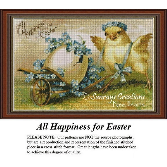 Vintage Cross Stitch Pattern | All Happiness for Easter (Pattern Only, You Provide The Floss and Fabric)