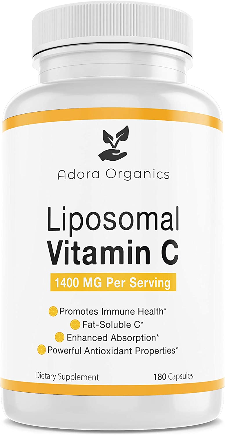 Adora Organics Liposomal Vitamin C, Healthy Immune System, Supports Heart Health, Enhanced Energy Level, Antioxidant Properties, 1400mg Per Servings, 180 Capsules