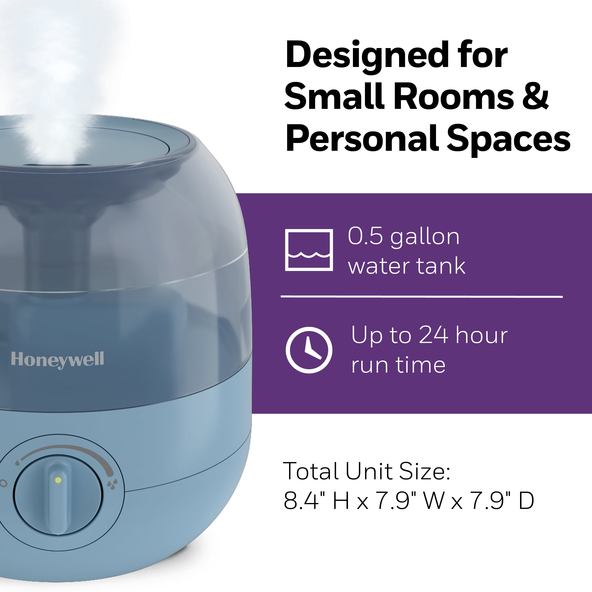 Honeywell Mini Cool Mist Humidifier for Bedroom or Office, Blue, 200 sq ft, HUL525L