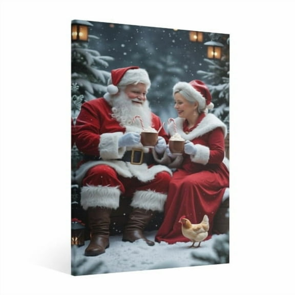 Vintage Christmas Santa Claus and Mrs. Christmas Wall Art Paint Framed - Retro Xmas Festive Winter Holiday Christmas Wall Decor Canvas Print for Living Room Kitchen Bathroom Home Bedroom Decor