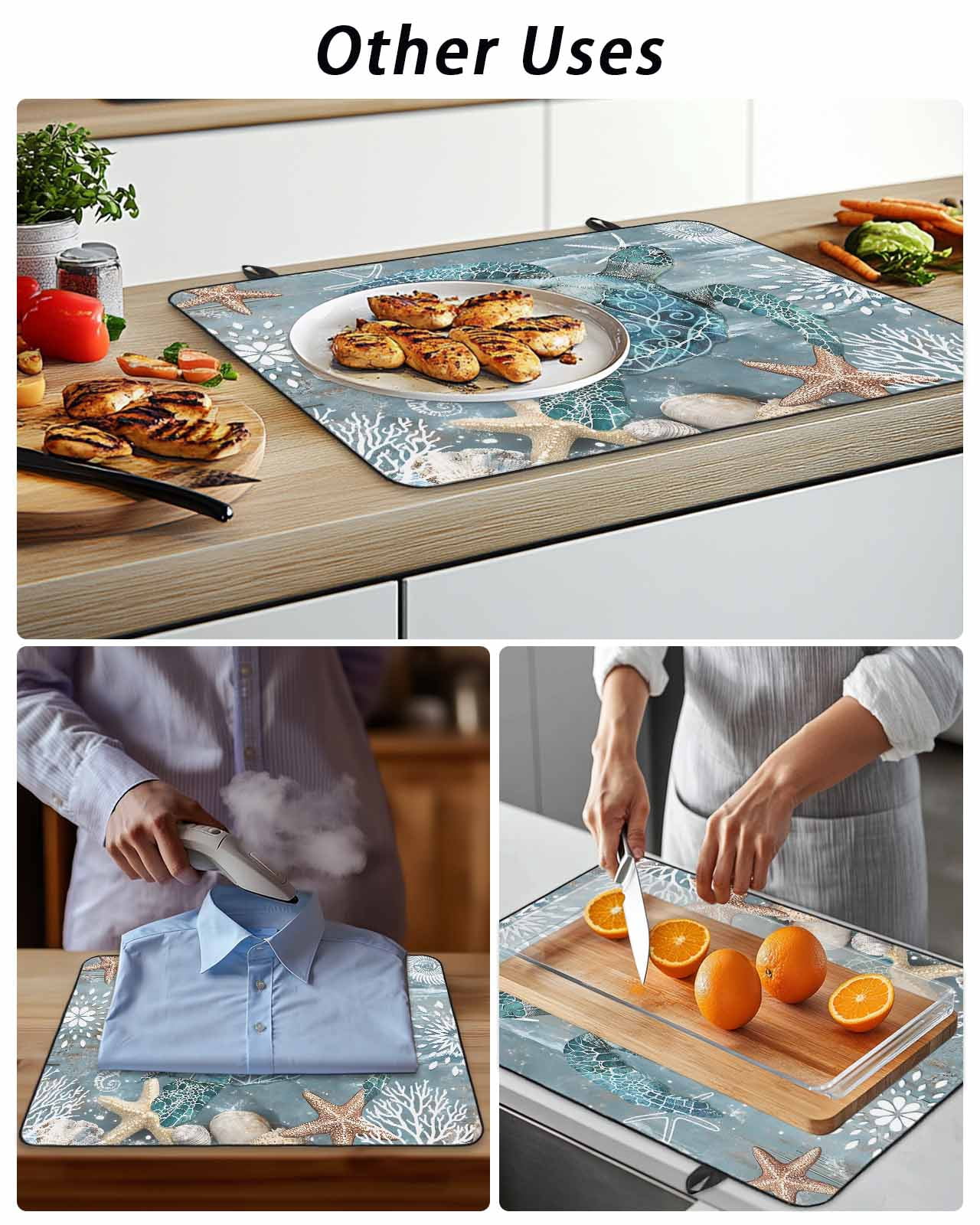Stove Top Covers for Electric Stove, Blue Turtle Coastal Glass Stovetop Cover Protector, Summer Beach Ocean Starfish Coral Induction Cooktop Protector Oven Mat for Kitchen Countertop 24"x21"