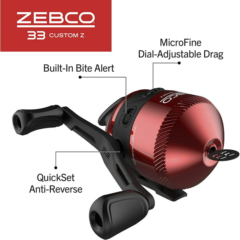 Zebco 33 Custom Z Spincast Reel and Fishing Rod Combo, 6-Foot 2-Piece  Fiberglass Rod with EVA Handle, QuickSet Anti-Reverse Fishing Reel with Bite  Alert, Red 