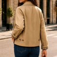 thumbnail image 6 of JUUNthy Women's Cropped Trench Jacket, Lapel Collar Button Front Plaid Lined Casual Fashion Outer Coat Khaki S, 6 of 15