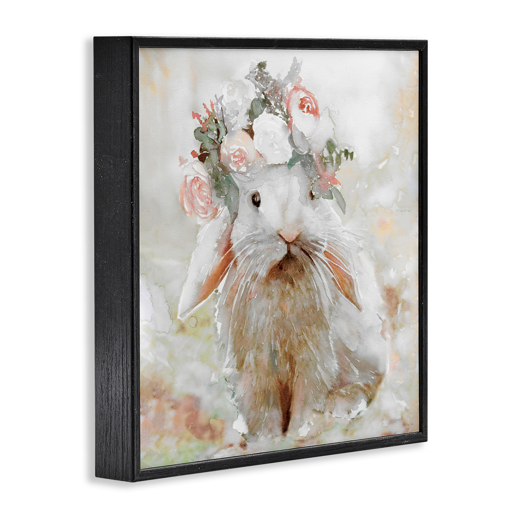 Stupell Industries Spring Floral Bunny Animals & Insects Painting Black Framed Art Print Wall Art, 24 x 24