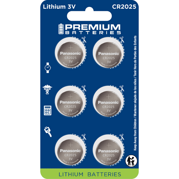Panasonic CR2025 3V Lithium Coin Battery (6 Batteries)