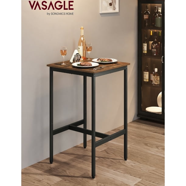 VASAGLE Mesa de Bar, Mesa Alta Cuadrada, Marco de Acero, 60 x 60 x 92 cm, Cocina, Salón, Estilo Industrial, Marrón Rústico y Negro