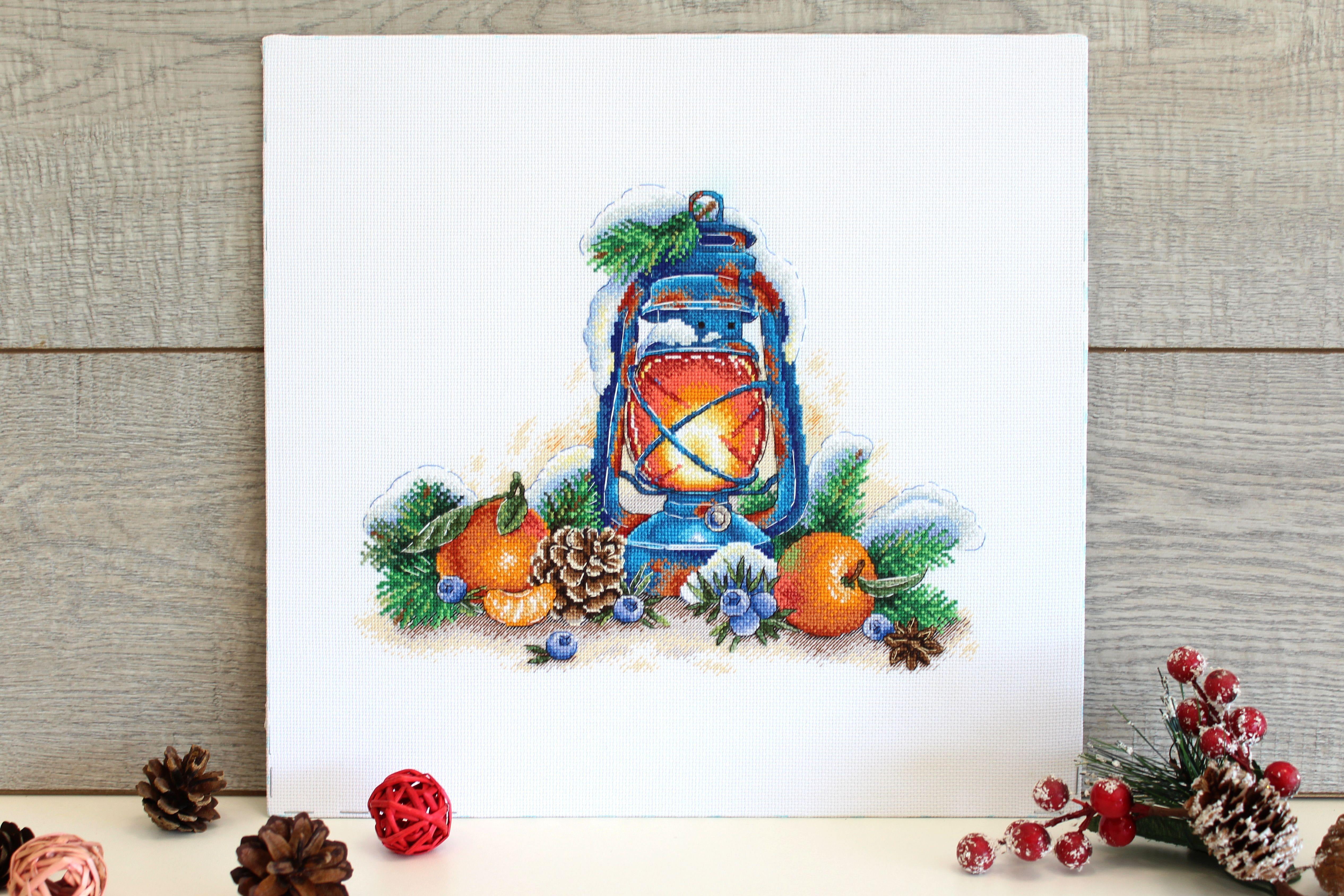 Counted Cross Stitch Kit Tangerine Aroma SNV-757 Needlework Canvas Cotton By MP Studia Orange Blue