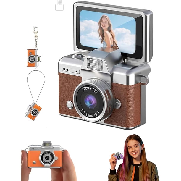 Cámara de Vlogs Digital Mini con Pantalla Abatible de 1.47", Grabadora de Video Portátil 720p para Selfies, Flash Incorporado, Tarjeta de Memoria de 64GB Incluida
