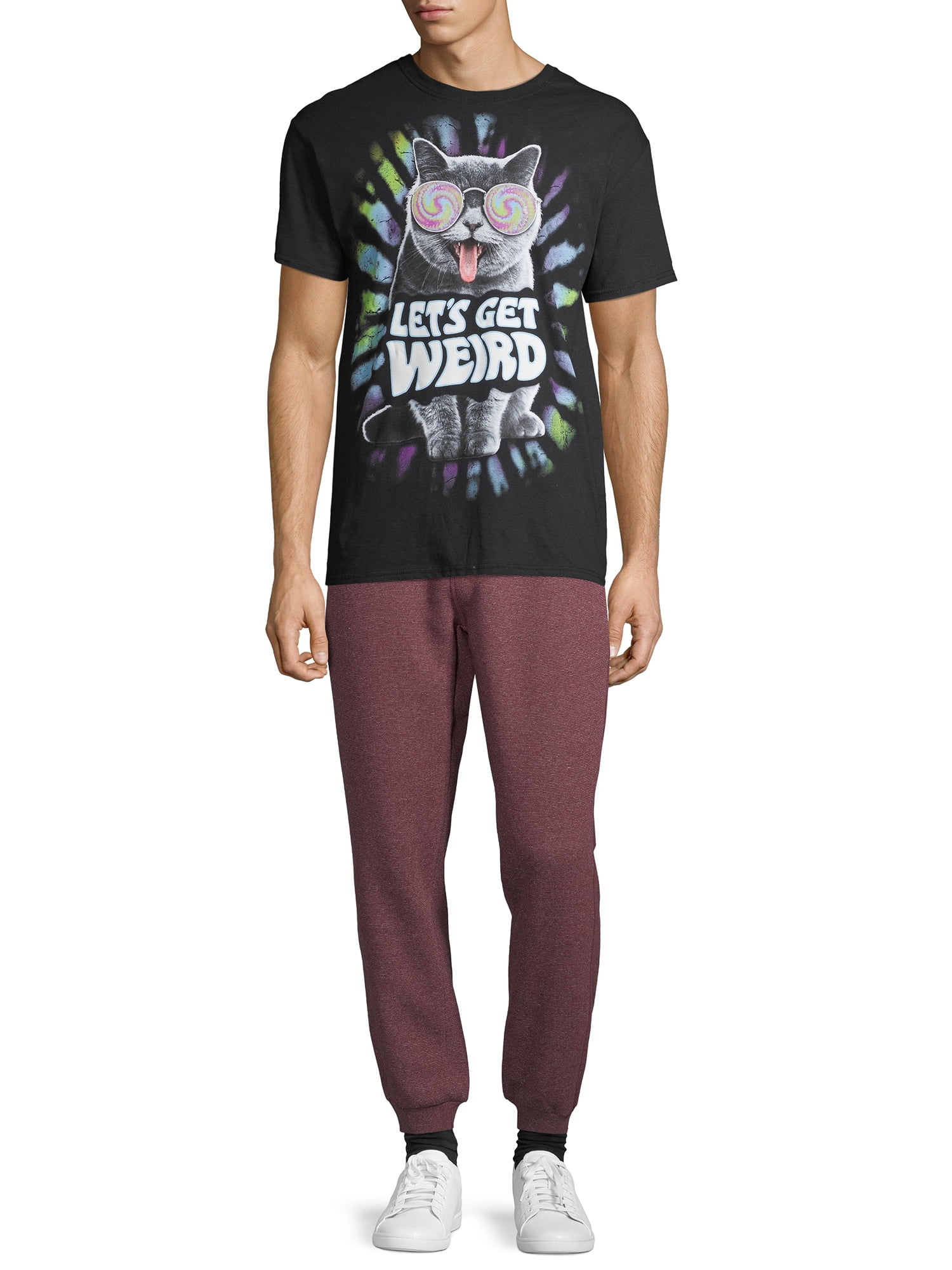 Let's Get Weird Trippy Cat Men's and Big Men's Graphic T-shirt