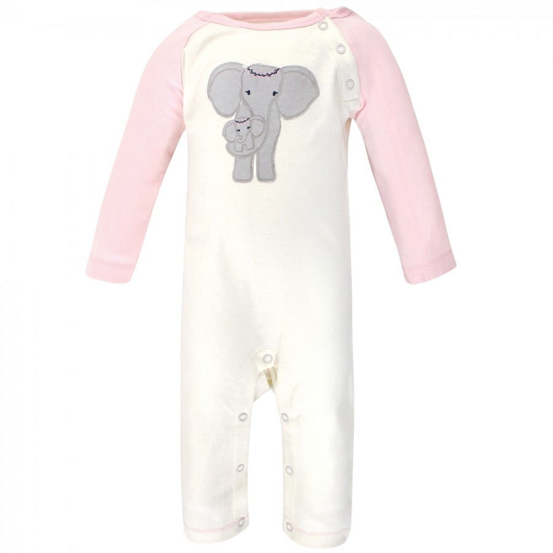 Touched by Nature Baby Girl Organic Cotton Coveralls 2pk, Girl Elephant, 9-12 Months