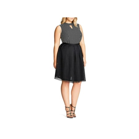 Chic Mesh - City Chic Womens Plus Love Me Mesh Overlay Knee-Length A-Line Skirt Black 16W