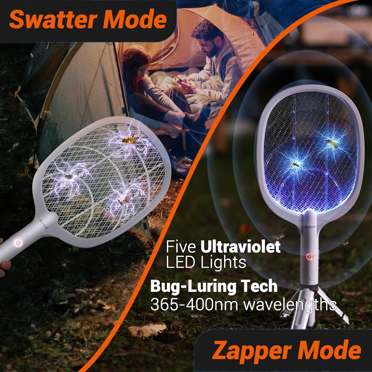 Electric Fly Swatter Racket, Rechargeable Fly Zapper - 4000 Volt, Exclusive 2-in-1 Bug Zapper Racket - USB Charging, 1800mAh Li-Battery, Indoor & Outdoor Use, White