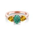 thumbnail image 2 of Gem Stone King 2.82 Ct Oval Green Malachite Yellow Citrine 18K Rose Gold Plated Silver Ring, 2 of 4