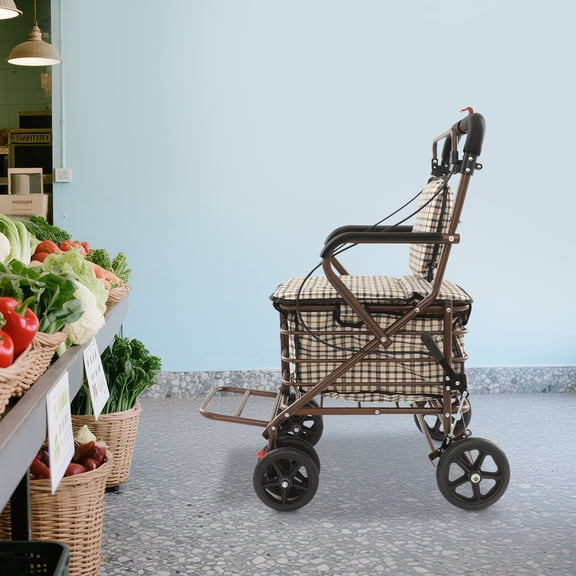 Oxford Cloth 90 * 52 * 56cm Shopping Cart Folding Portable Walking Cart Seat Pulling Car