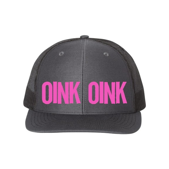 Pig Hat, Oink Oink, Bacon Lover, Bacon Apparel, Pig Lover, Pig Apparel, Pig Farmer, Trucker Hat, Oink Hat, Adjustable, 10 Colors, Pink Text, Charcoal/Black
