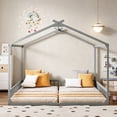 thumbnail image 3 of Bellemave Double Twin Floor Bed for 2 Kids, Wood Montessori Floor Bed Frame with Safety Guardrails, Low‑Profile House‑Shaped Design, No Box Spring Needed for Toddlers Boys and Girls Teens, Gray, 3 of 13