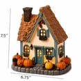 thumbnail image 3 of MInHoues 7.5 Inch Halloween Light-Up Teal Trim Resin Pumpkin Cottage, Battery Operated Glowing Window Fall House Ornament, Autumn Halloween Tabletop Decor for Shelf Mantel Desk, 3 of 14