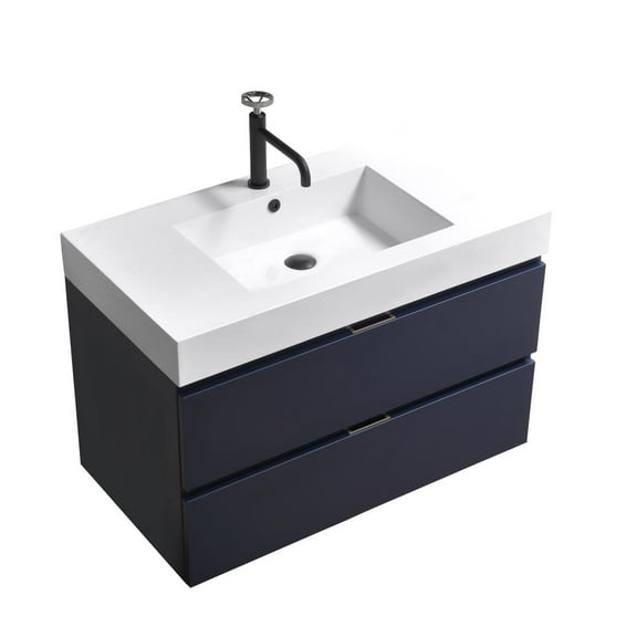 Kubebath Bliss 36" Blue  Wall Mount Modern Bathroom Vanity