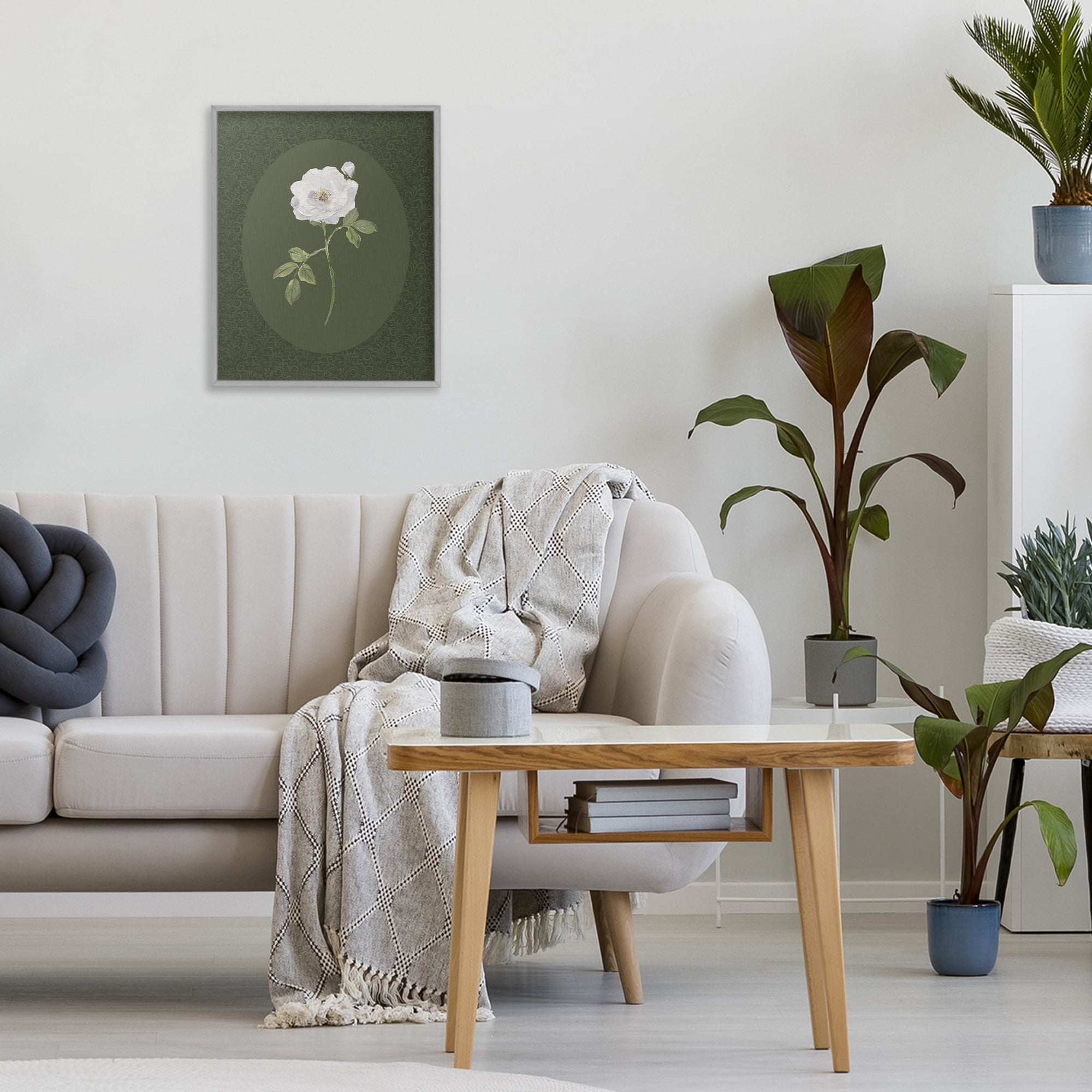 Stupell Industries Emerald & White Oval Rose Gray Framed Giclee Art, design by Sally Swatland