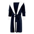 thumbnail image 6 of Sanviglor Women Fuzzy Plush Bathrobe Long Sleeve Sherpa Robes Hooded Sleepwear Loose Dressing Gown Lounge Fleece Robe Navy Blue S, 6 of 7