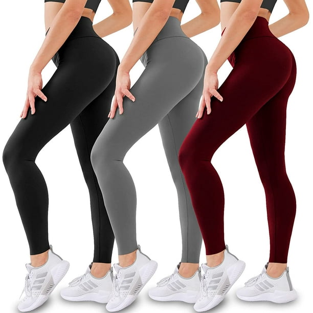 3 Pack Women Leggings-No See-Through High Waisted Tummy Control