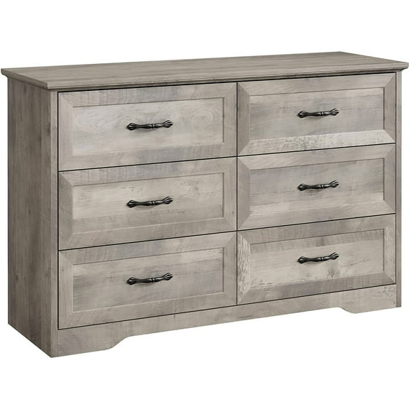 Yartaka 6 Drawers Dresser Chests for Bedroom, 47.2'' Wood Tall Chset of Drawers,Dressers Organizer for Bedroom, Living Room,Hallway, Rustic Grey