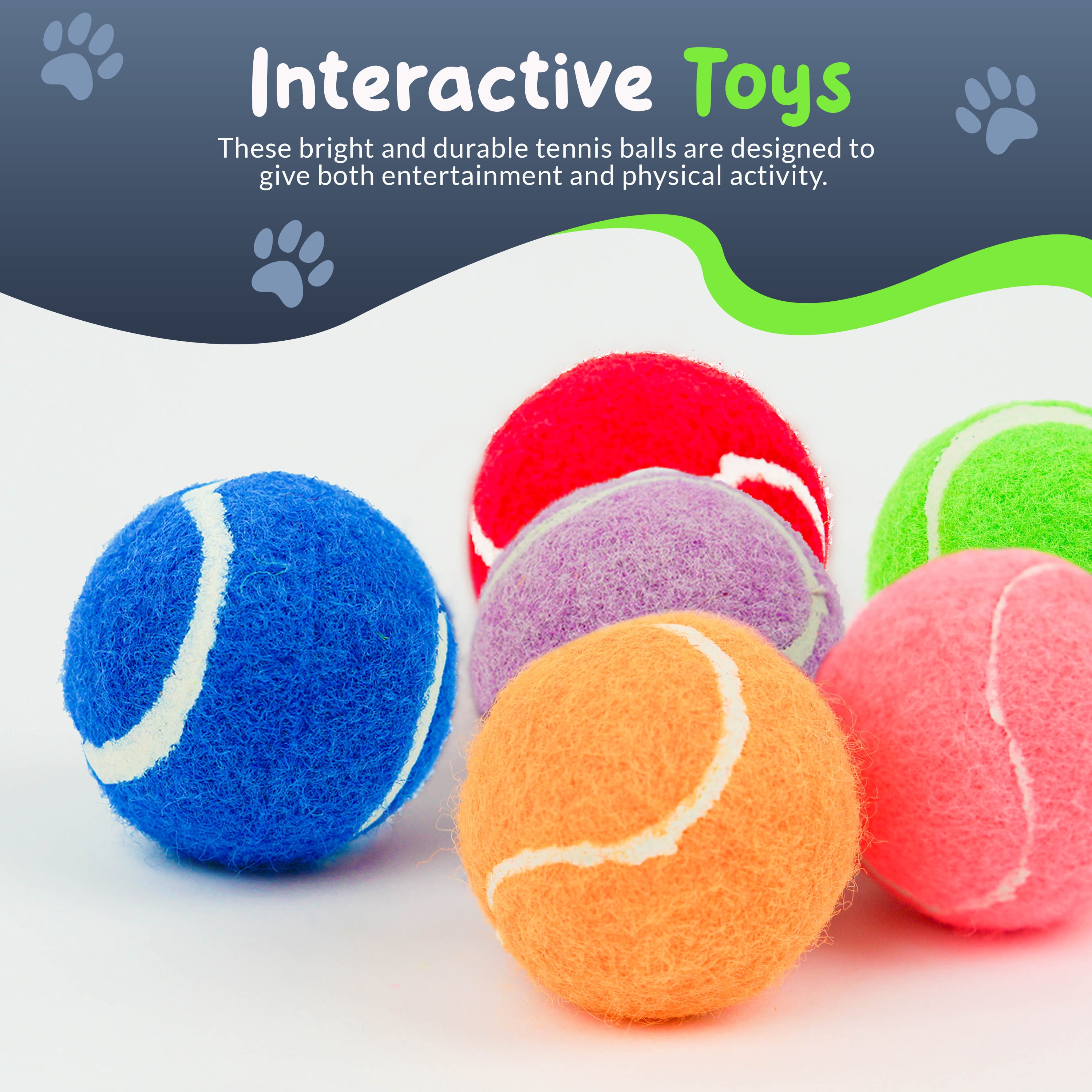 Petite Paws Squeaky Mini Tennis Balls for Small Dogs — 1.5 Inch, 12-Pack — Colorful Fetch & Training Toy