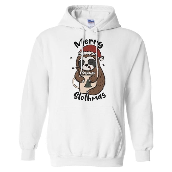 Merry Slothmas Hoodie Sweatshirt Unisex Large White