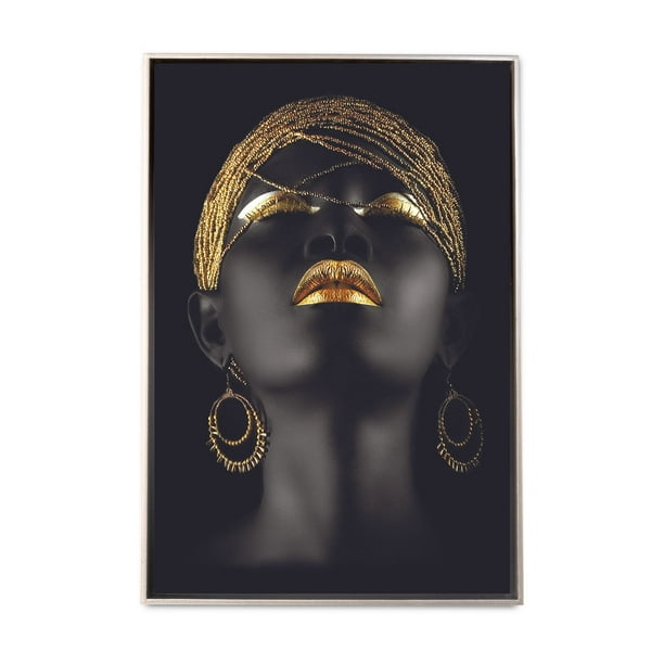 Cuadro Mujer Africana moderno Joyas Doradas Marco Plateado Arte Moderno Maxigráfica Shop Cuadro Africana Cultural