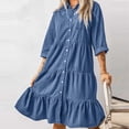 thumbnail image 1 of Vestido Vestido midi azul con cuello vuelto Vestido plisado de corte holgado Traje urbano clásico Kuymtek Azul T XL para Mujer, 1 of 7