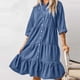 thumbnail image 4 of Vestido Vestido midi azul con cuello vuelto Vestido plisado de corte holgado Traje urbano clásico Ygjytge Azul T XL para Mujer, 4 of 7