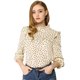thumbnail image 1 of INSPIRE CHIC Top de blusa de lunares de manga larga con cuello alto y volantes vintage para mujer Beige S, 1 of 6