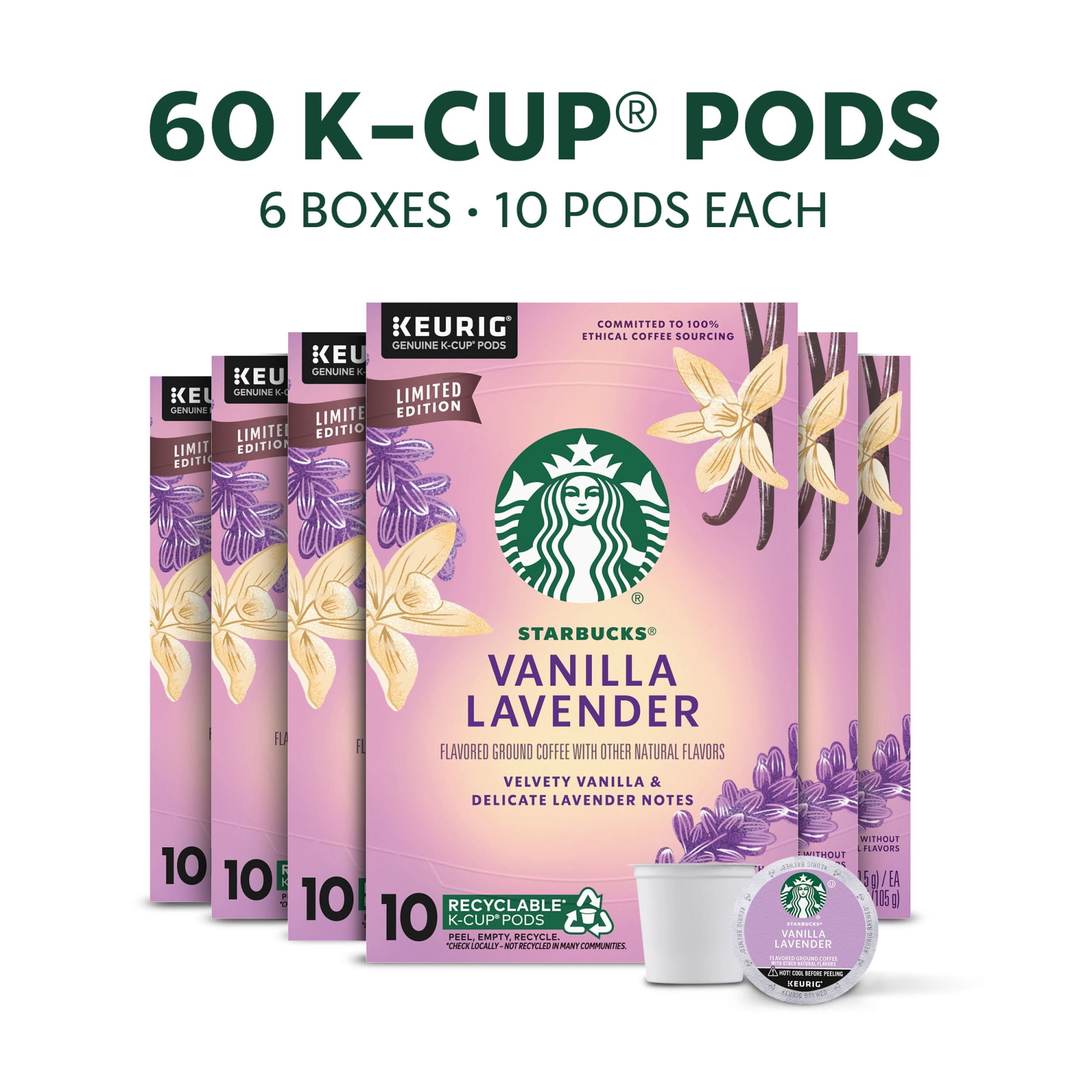 Starbucks K-Cup Coffee Pods, Flavored Hot or Iced Coffee, Vanilla Lavender, 60 Keurig Pods