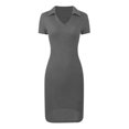 thumbnail image 3 of Valora Women’s Casual Tennis Dress Women Dresses Ribbed Short Sleeve Bodycon Dress Gray M, 3 of 3