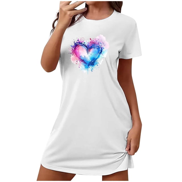 Birdeem Chemises de Nuit pour Femmes Chemise de Nuit Courte Surdimensionnée pour Femmes Mode Imprimé sur la Poitrine Robe de Nuit à Manches Courtes