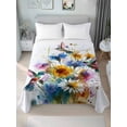 thumbnail image 4 of Twin XL Flat Sheet 66"x102", Hummingbird Soft Lightweight Bedding Flat Sheets Only, Spring Farmhouse Oil Painting Sunflowers Brushed Microfiber Top Bed Sheet, Breathable StainResistant Bedsheets, 4 of 9